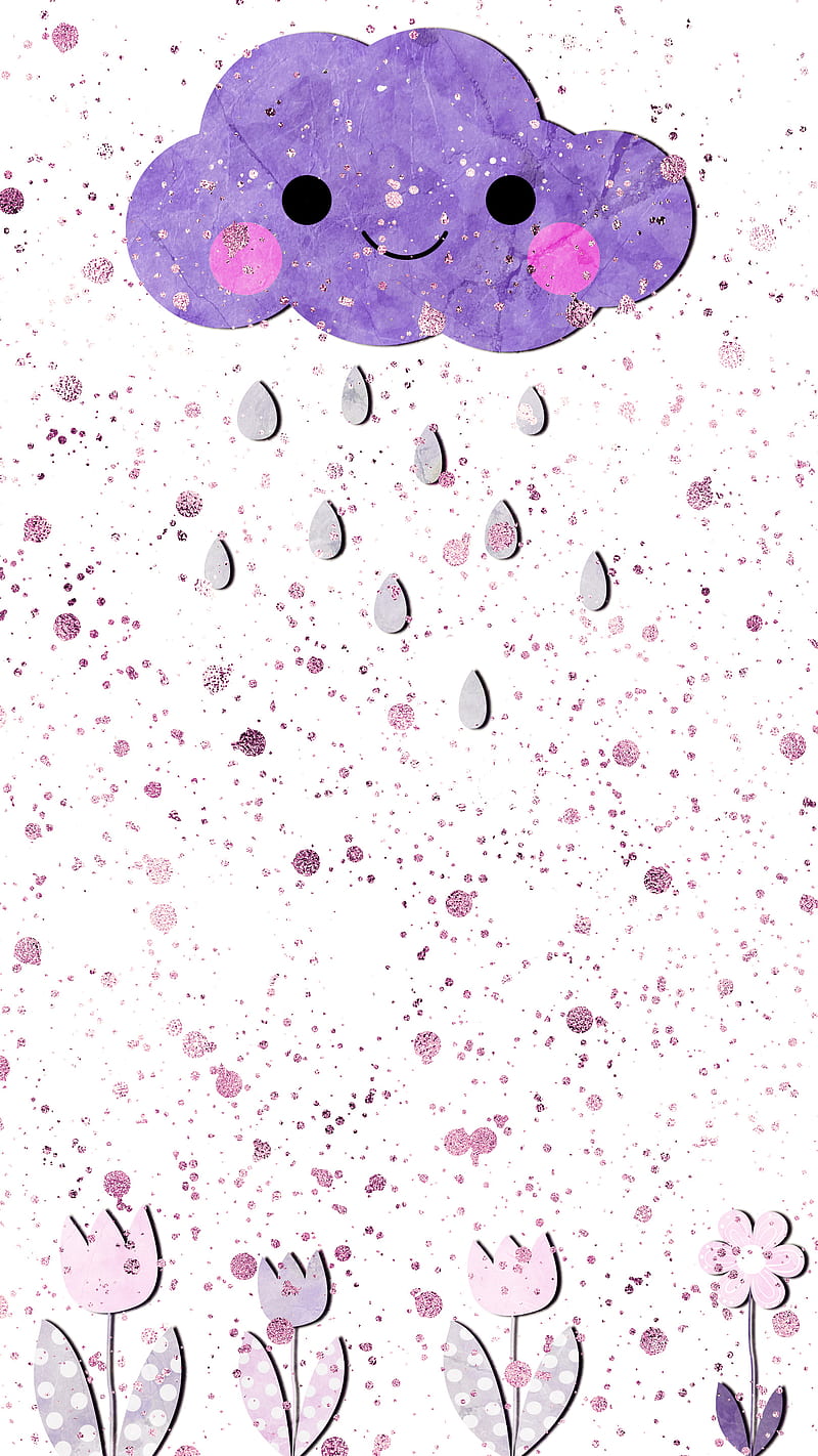 Cute Violet Cloud , Koteto, cartoon, cloudy, day, drop, droplet, floral, flower, happy, kawaii, lavender, minimal, rain, raindrop, rainy, season, shower, simple, smile, smiling, spring, summer, weather, white, HD phone wallpaper