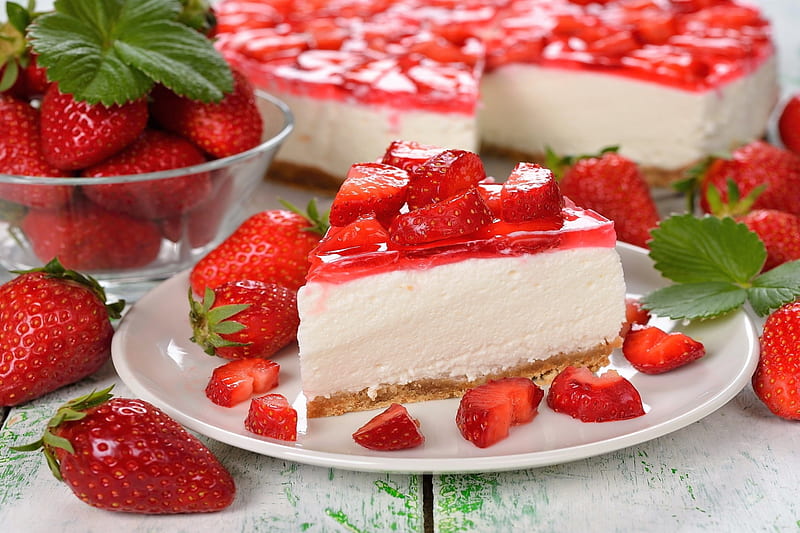 strawberry cheesecake, cake, fruit cake, pastry, strawberries, HD wallpaper