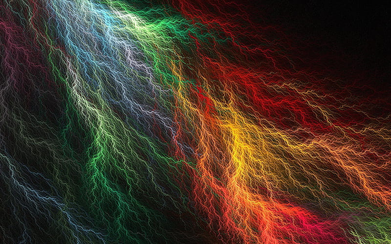 Many colored lightning in a dark space, HD wallpaper