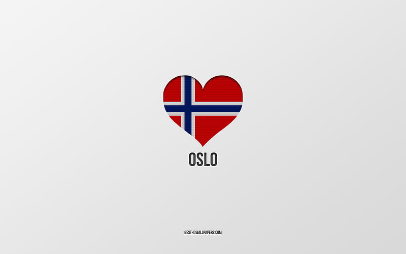 I Love Oslo, Norwegian cities, gray background, Oslo, Norway, Norwegian flag heart, favorite cities, Love Oslo, HD wallpaper