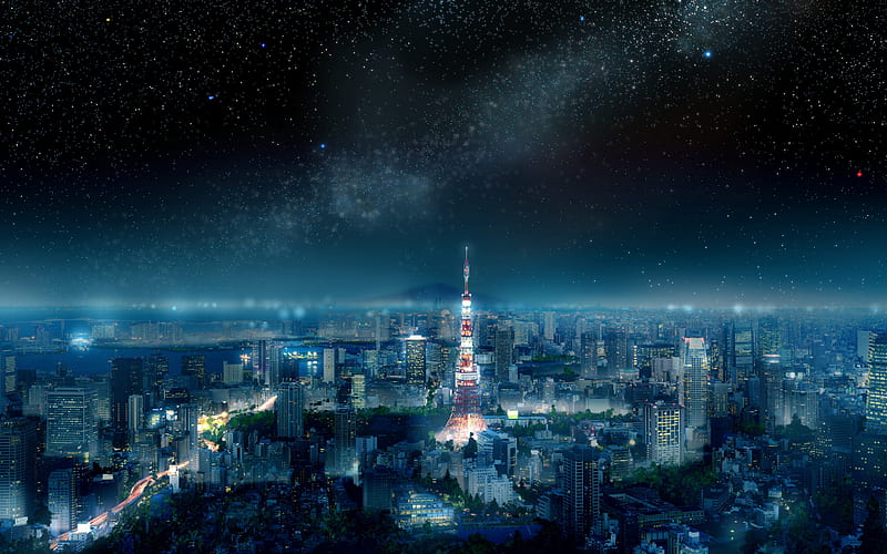 Tokyo Tower, night, cityscape, Tokyo, night sky, metropolis, japan, HD wallpaper