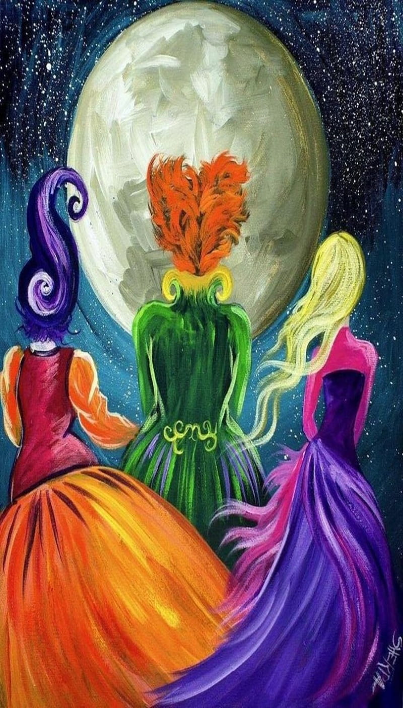 Painted Witches 2, halloween, hocus pocus, witches, HD phone wallpaper