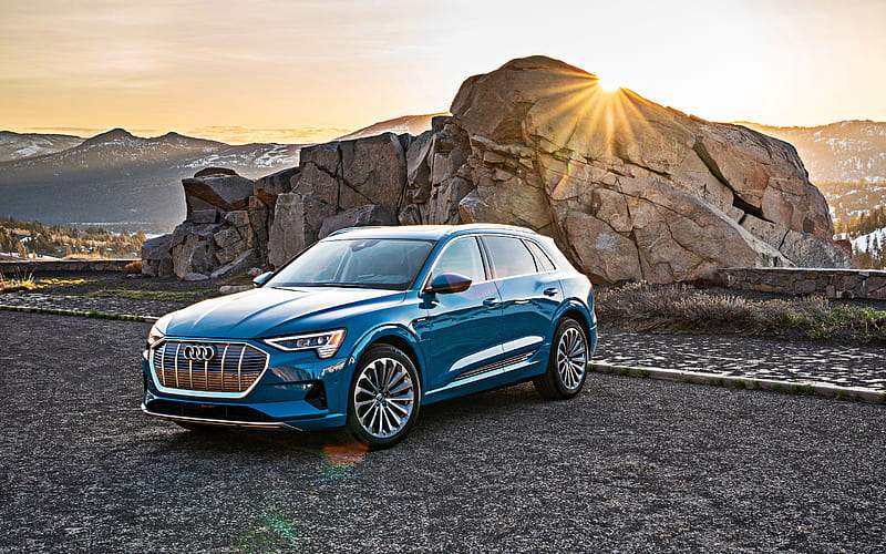 Audi E-Tron, 2019, electric crossover, exterior, front view, new blue E-Tron, electric cars, German cars, Audi, HD wallpaper