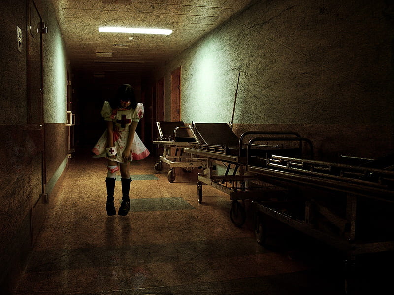 Bloody Emo Girl, bloody, dress, lonely, hospital, emo, alone, girl, dark, sad, pink, HD wallpaper
