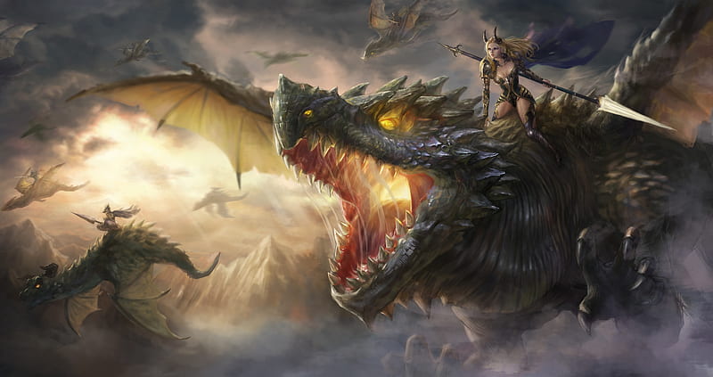 Fantasy Dragon Rider Wallpaper