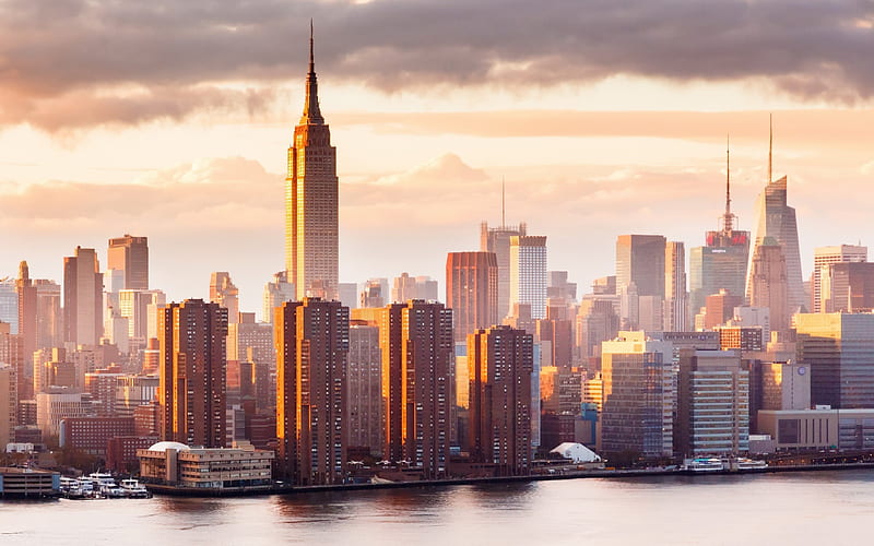 New York, morning, skyscrapers, Empire State Building, USA, cityscape, sunrise, HD wallpaper
