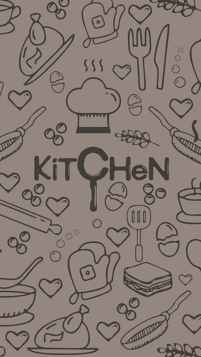 Kitchen Icons, background, cook, dark, drawing, food, icon, illustration, pattern, seamless, simple, HD phone wallpaper