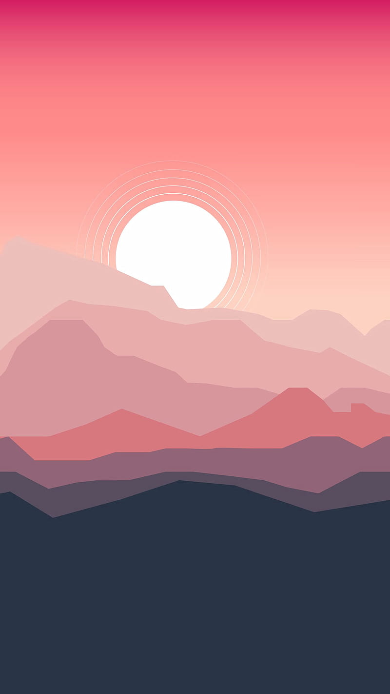 mountains, sunset, landscape, vector, art, HD phone wallpaper
