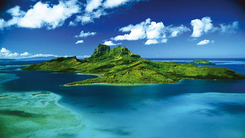 PAPEETE, TAHITI, hills, islands, ocean, Polynesia, clouds, water, green, beaches, landscapes, HD wallpaper
