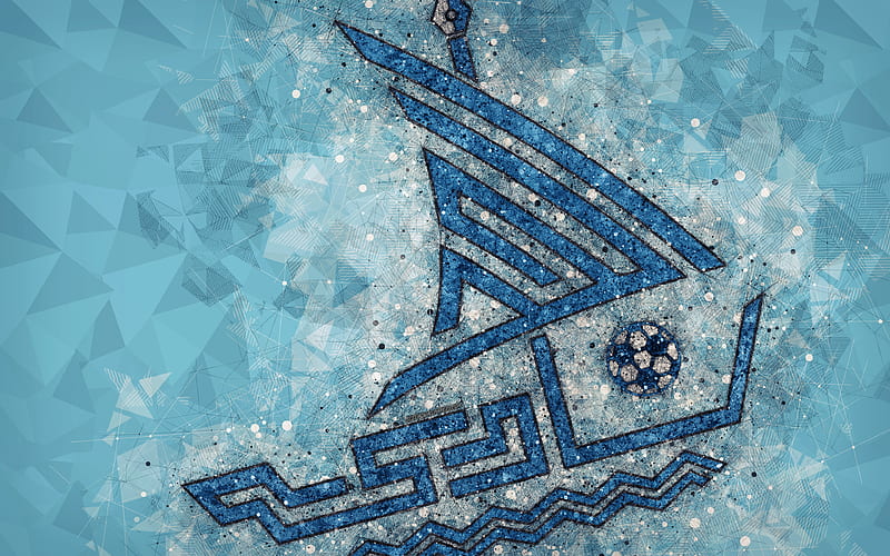 Hidd SCC Bahrain football club, geometric art, logo, blue background, emblem, Muharraq, Bahrain, football, Bahraini Premier League, creative art, Al-Hidd SCC, HD wallpaper