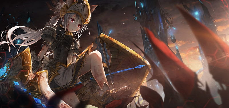 Sad tears girl boy armor red war battlefield legend hero legendary anime  wallpaper, 1440x900, 451817