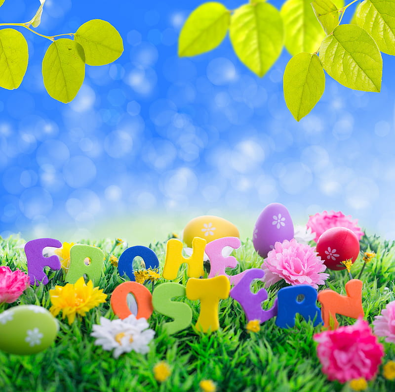 Easter Greetings, colorful, Easter, holidays, eggs, flowers, toy, spring, greetings, HD wallpaper