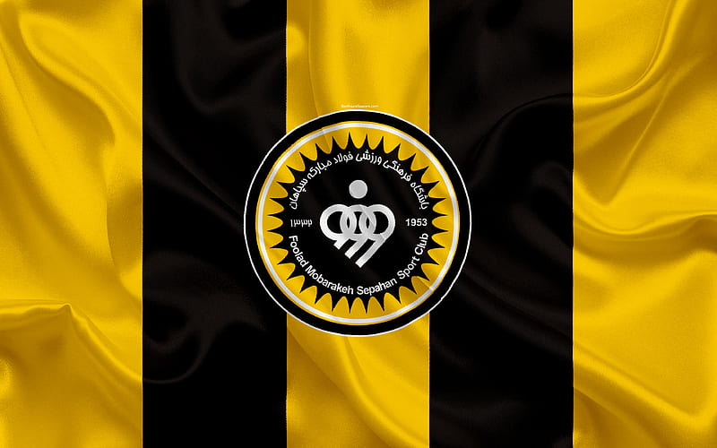 Sepahan SC silk texture, logo, emblem, yellow black silk flag, Iranian football club, Isfahan, Iran, football, Persian Gulf Pro League, HD wallpaper