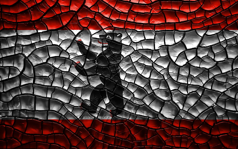 Flag of Berlin german states, cracked soil, Germany, Berlin flag, 3D art, Berlin, States of Germany, administrative districts, Berlin 3D flag, HD wallpaper