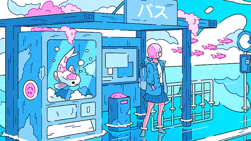 Fish Land School Girl , anime-girl, anime, artist, artwork, digital-art, HD wallpaper