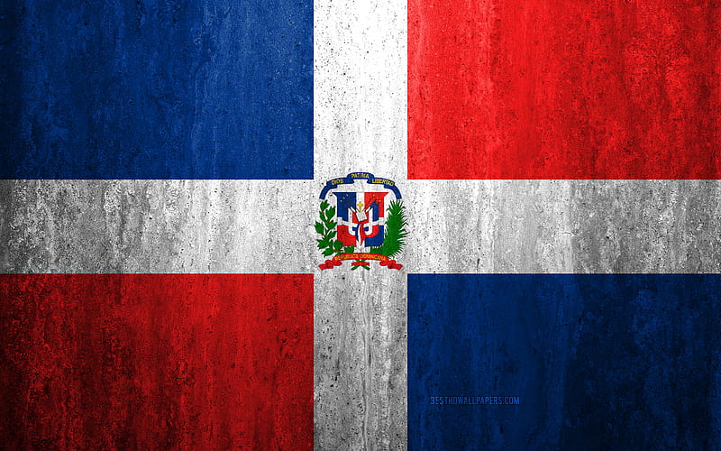 Flag of Dominican Republic stone background, grunge flag, North America, Dominican Republic flag, grunge art, national symbols, Dominican Republic, stone texture, HD wallpaper