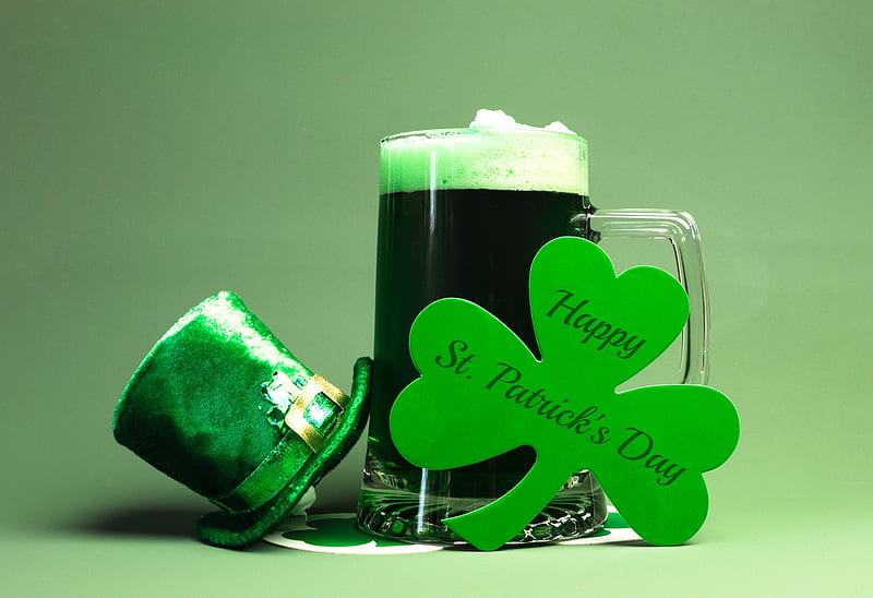 St. Patrick's Day, St Patricks Day, green, clover, Happy St Patricks Day, mug, beer, Patricks Day, hat, HD wallpaper