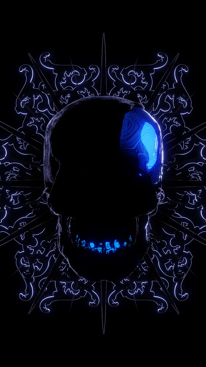 blue skull 2, anime, black, blue, cyber, cyberpunk, dark, glow, human, skull, white walker, HD phone wallpaper