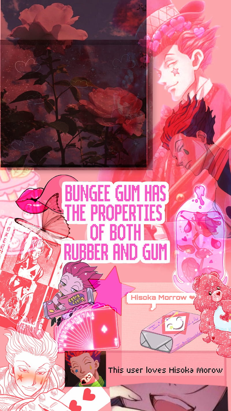 Hisoka, aesthetic, anime, gungee gum, pink, HD phone wallpaper