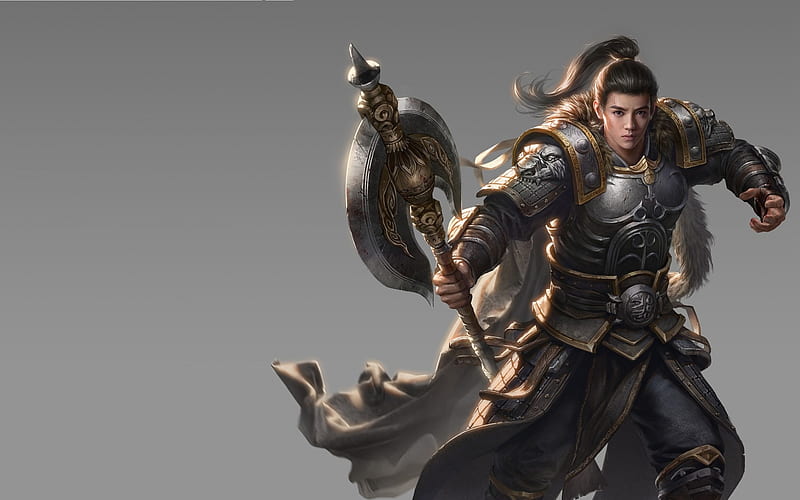 Warrior, game, man, the wall, armor, chsng cheng, fantasy, xiong jun, tian zi, HD wallpaper