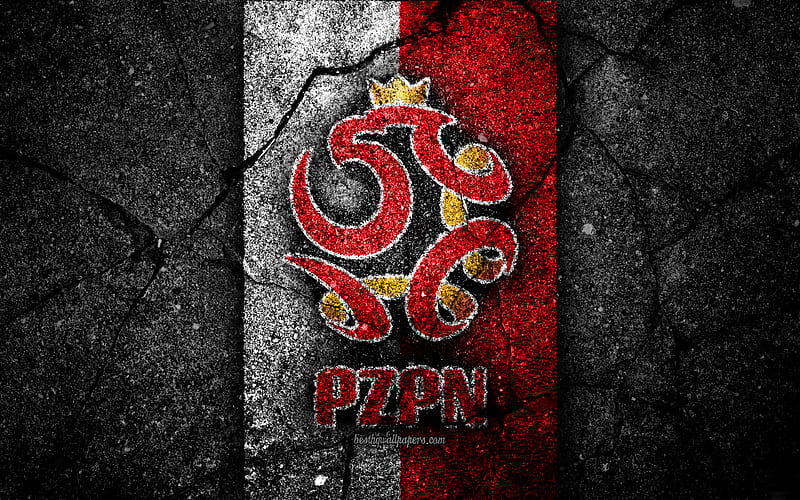 Polish football team emblem, UEFA, Europe, football, asphalt texture, soccer, Poland, European national football teams, Poland national football team, HD wallpaper