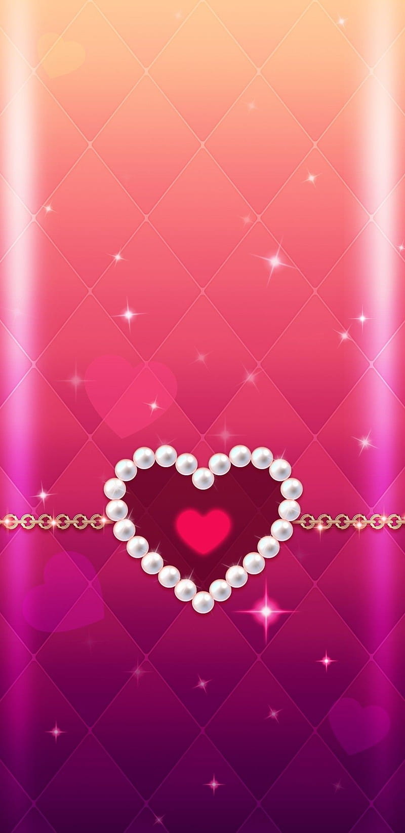 PearledHeart, girly, glitter, gold, heart pearl, pink, pretty, sparkle, HD phone wallpaper