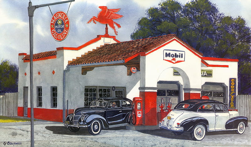 Mobil Gas Station, carros, gas station, mobil, magnolia gasoline, HD wallpaper