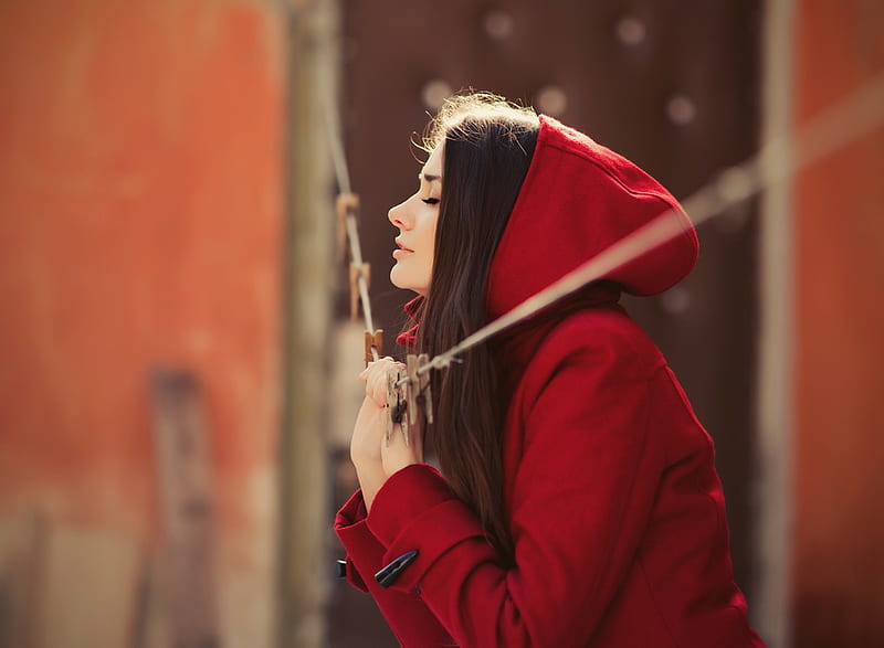 wish, day, red, woman, thinking, HD wallpaper