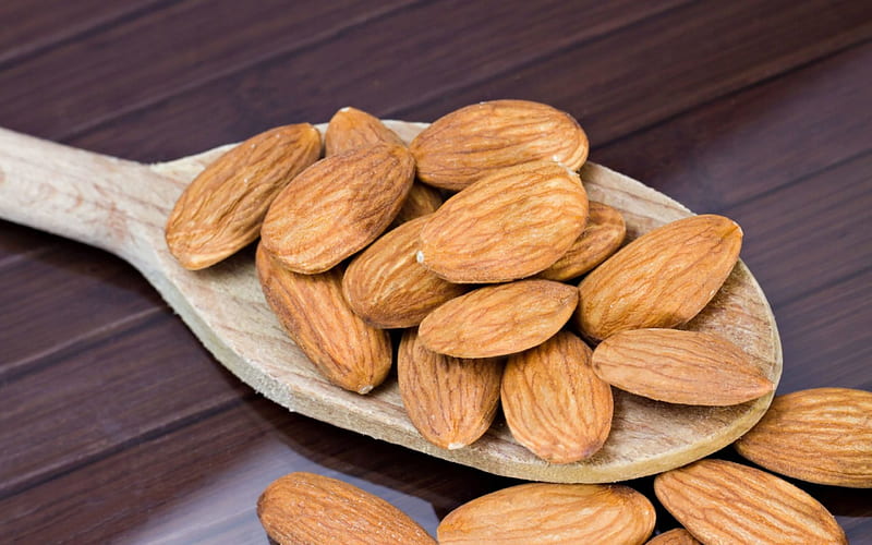 Almond, nuts, graphy, food, wooden, HD wallpaper