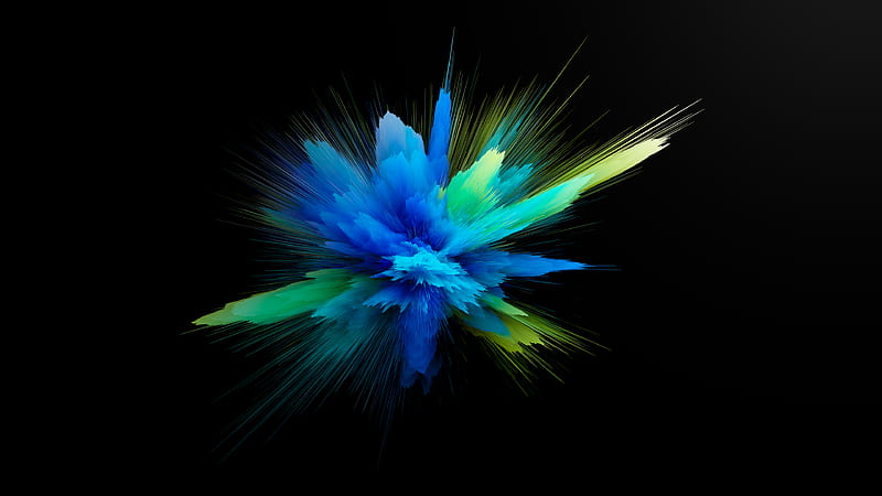 Green Blue Color Powder Burst Explosion Black Background Abstract, HD wallpaper