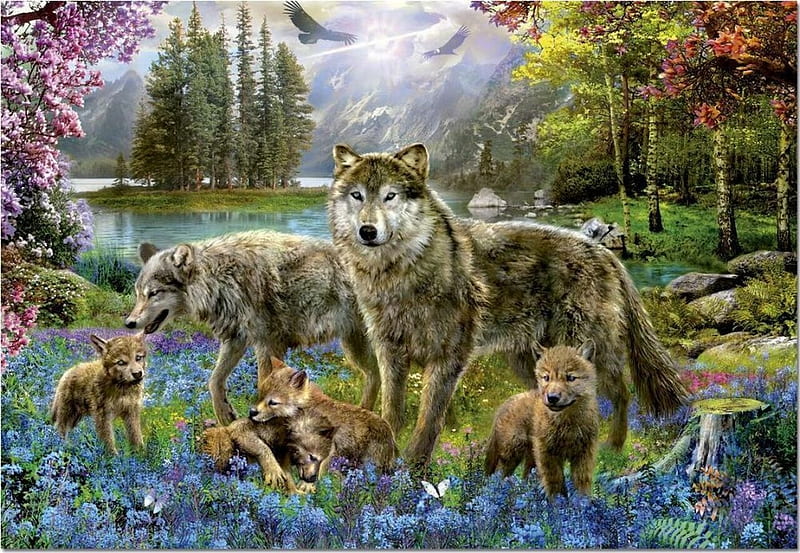 Lobos, art, vara, lup, verano, flor, lobo, pictura, azul, pintura, Fondo de  pantalla HD | Peakpx