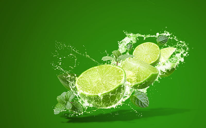 :-), splash, fruit, vara, water, green, summer, lime, lemon, HD wallpaper