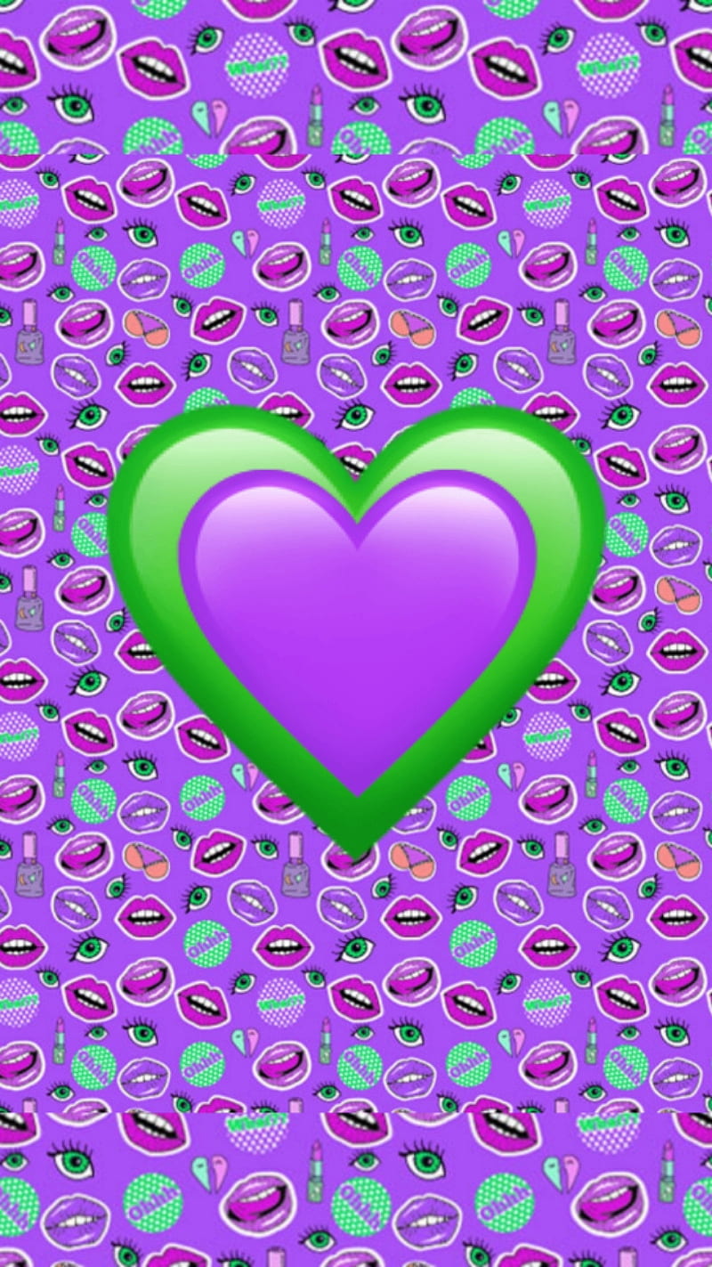 Purple hearts, green, smile, HD phone wallpaper