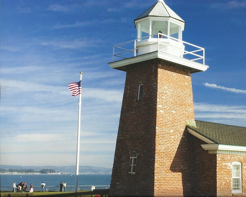 Lighthouse, Santa Cruz, California, water, flagpole, sky, lighthouse, HD wallpaper