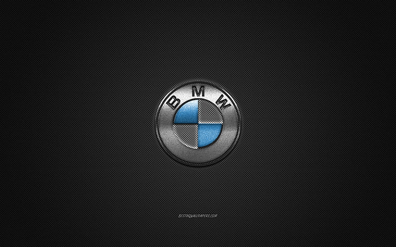 BMW logo, silver logo, gray carbon fiber background, BMW metal emblem, BMW, cars brands, creative art, HD wallpaper
