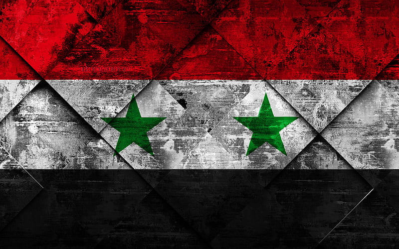 Flag of Syria grunge art, rhombus grunge texture, Syria flag, Asia, national symbols, Syria, creative art, HD wallpaper