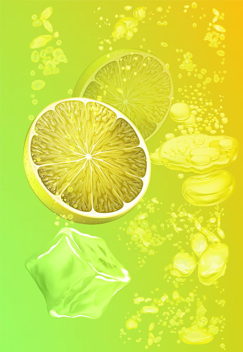 lemon, ice, art, slices, bubbles, liquid, HD phone wallpaper