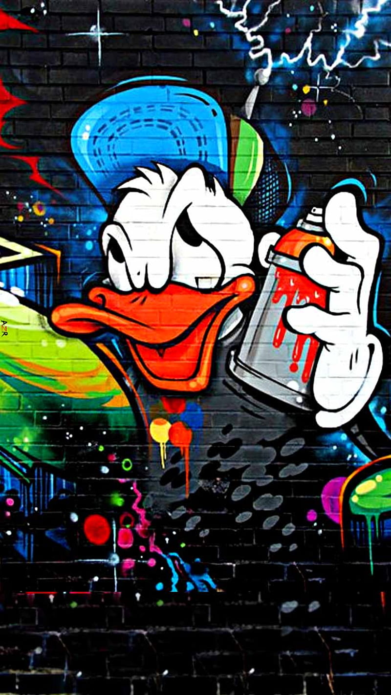 Grafiti donald, kartun, donald bebek, lucu, wallpaper ponsel HD | piksel puncak