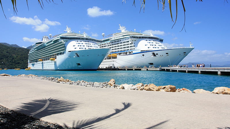 Two White Cruise Ships On Port Under Blue Sky Cruise Ship, HD wallpaper