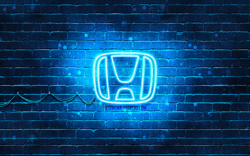 Honda blue logo blue brickwall, Honda logo, cars brands, Honda neon logo, Honda, HD wallpaper