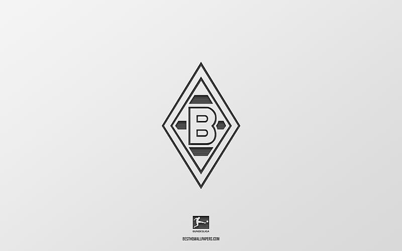 Borussia Monchengladbach, white background, German football team, Borussia Monchengladbach emblem, Bundesliga, Germany, football, Borussia Monchengladbach logo, HD wallpaper