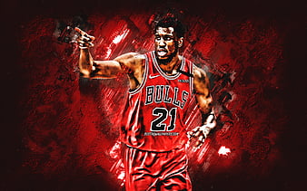 Chicago Bulls, NBA, basketball team, red stone background, basketball,  Zachary LaVine, HD wallpaper