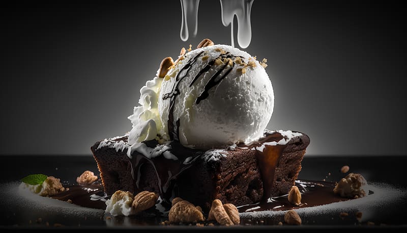 Chocolate cake, Cake, Ice cream, Delicious, Nuts, Sweet, HD wallpaper