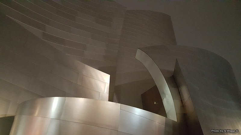 Walt Disney Concert Hall Closeup @ Night, Disney, Hall, Chrome, Walt, Reflection, California, Los Ageles, Concert, Night, HD wallpaper