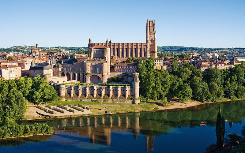 Albi Cathedral, The Cathedral Basilica of Saint Cecilia, Catholic Church, Albi, France, landmark, cityscape, morning, Midi-Pyrenees, HD wallpaper