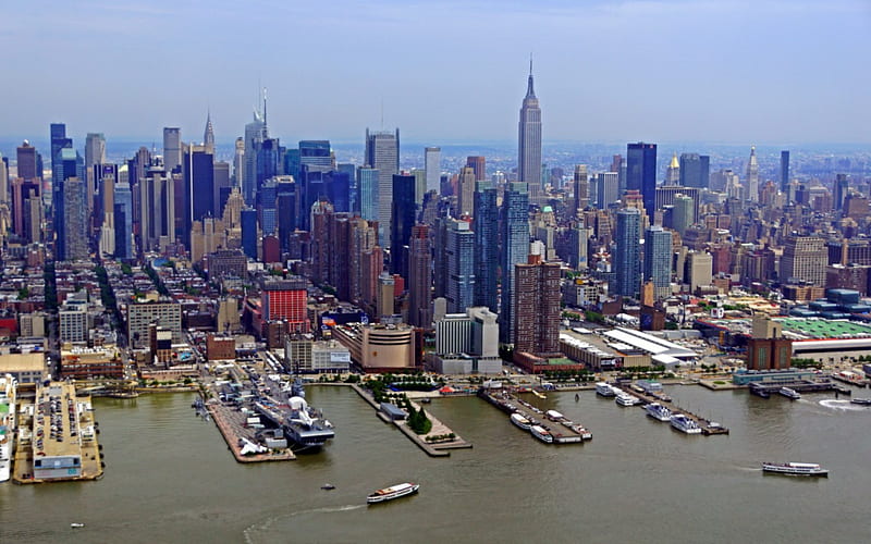 the museum enterprise on nyc pier, museum, city, piers, river, aircraft carrier, skyscrapers, HD wallpaper