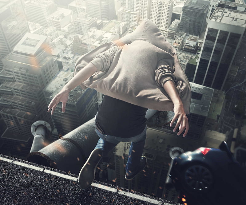 Download Boy Jumping In The City With Bubble Anime Portrait Wallpaper