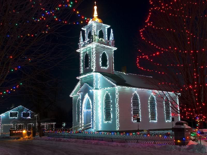 Lite Up Church, church, snow, night, lights, HD wallpaper