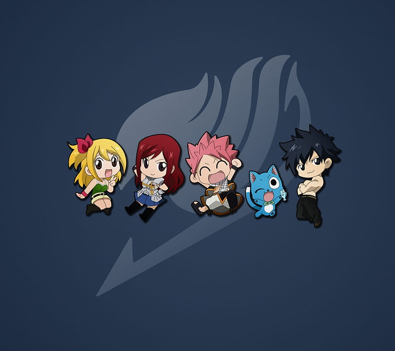 Fairy Tail Team, anime, erza, fairy tail, gray, happy, lucy, natsu, HD wallpaper