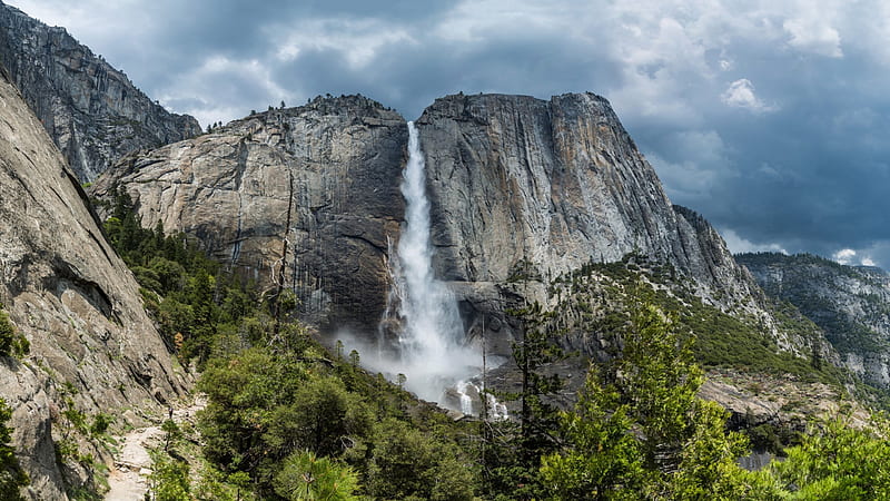 Yosemite Falls, water, mountains, nature, Waterfall, flora, HD wallpaper